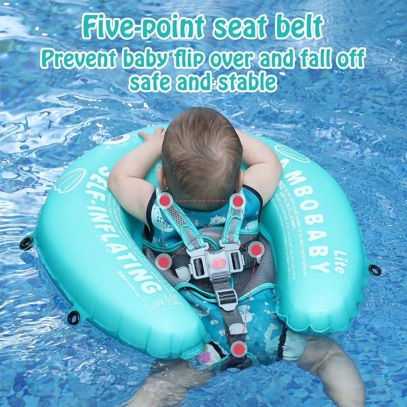 AnjeeIOT Mambobaby Float Self-Inflating Baby Pool Float Compressible Pool Swim Float Infant Soft Solid Swimming Trainer Baby Float with Removable UPF 50+ UV Sun Protection Canopy, Green - Image 4